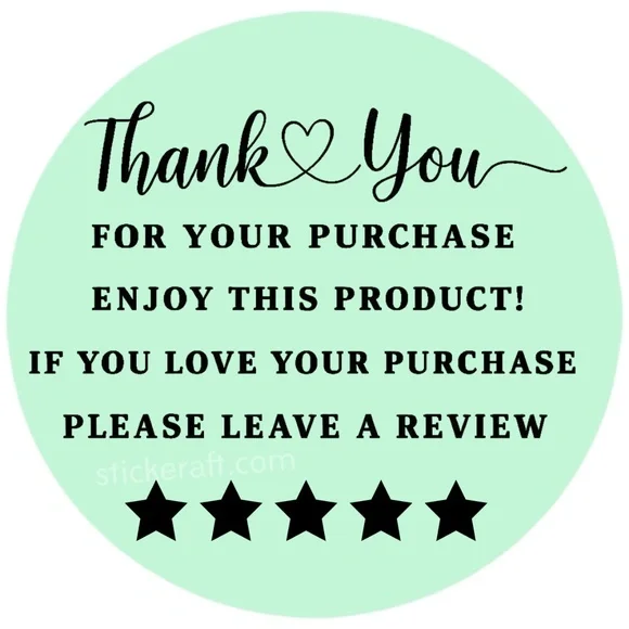 Thank You for Purchase Stickers – 2 Inch, 5 Star Review Labels – 100 PCS NEW - Picture 2 of 15